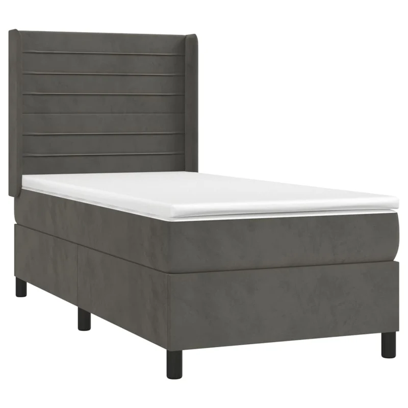 Cadre de lit LED avec sommier tête de lit matelas 90x200cm tissu velours gris foncé TDL0208254