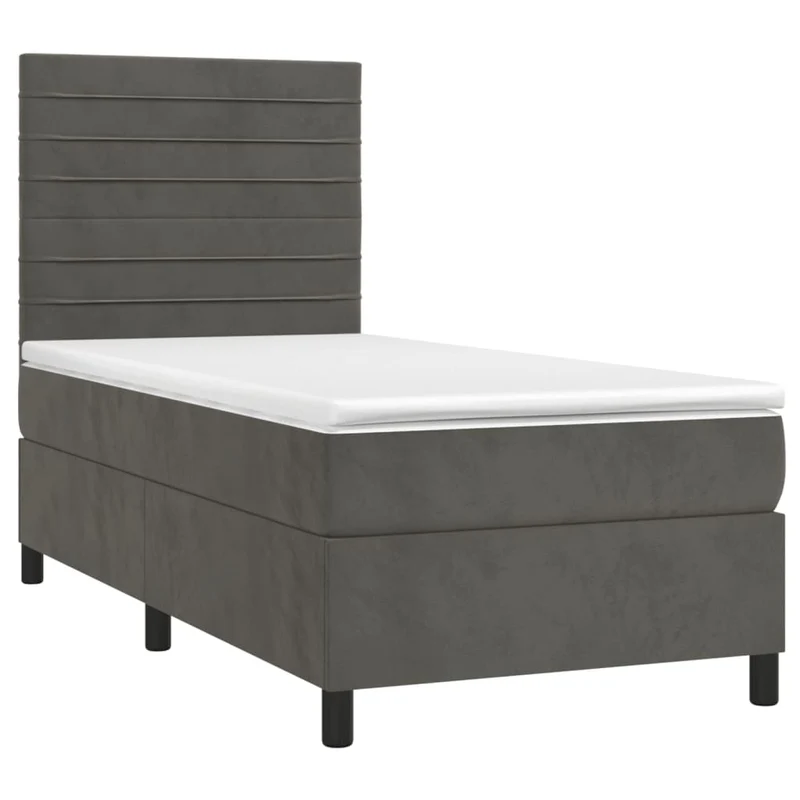 Cadre de lit LED avec sommier tête de lit matelas 90x200cm tissu velours gris foncé TDL0208248