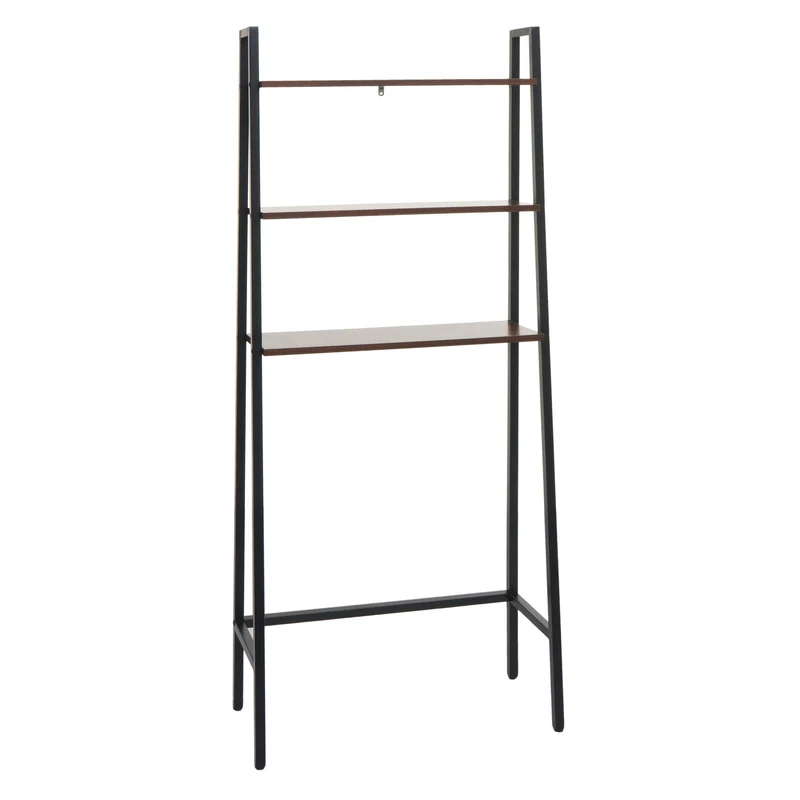 Étagère sur pied salle de bain rangement machine à laver échelle industrielle en métal et bois 155x64x25 cm 04_0008692