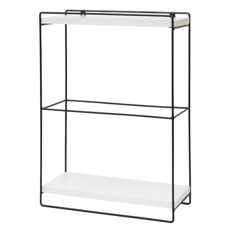 Étagère murale suspendue de cuisine design industriel 2 étagères 50x35x17 cm en bois blanc et métal 04_0008668