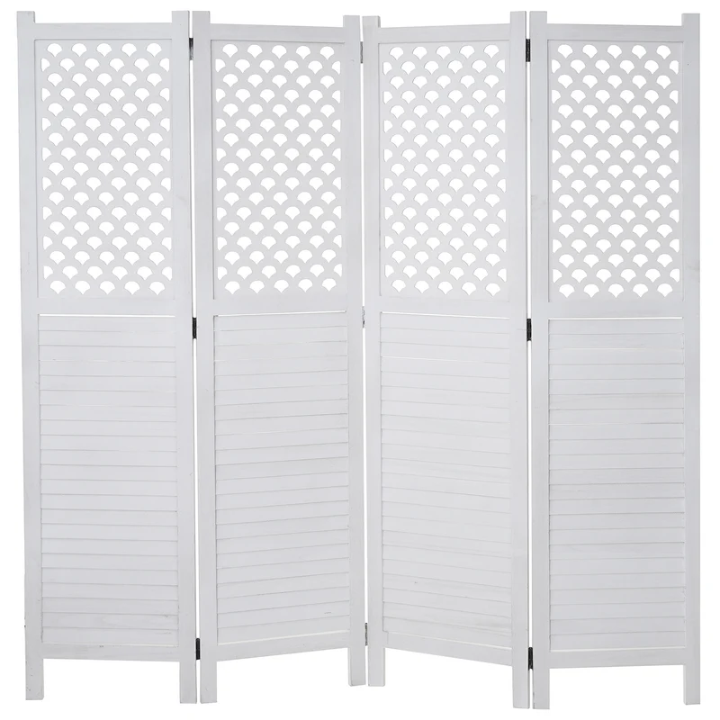 Paravent 4 panneaux cloison de séparation 170 x 161 cm en bois blanc 04_0008629