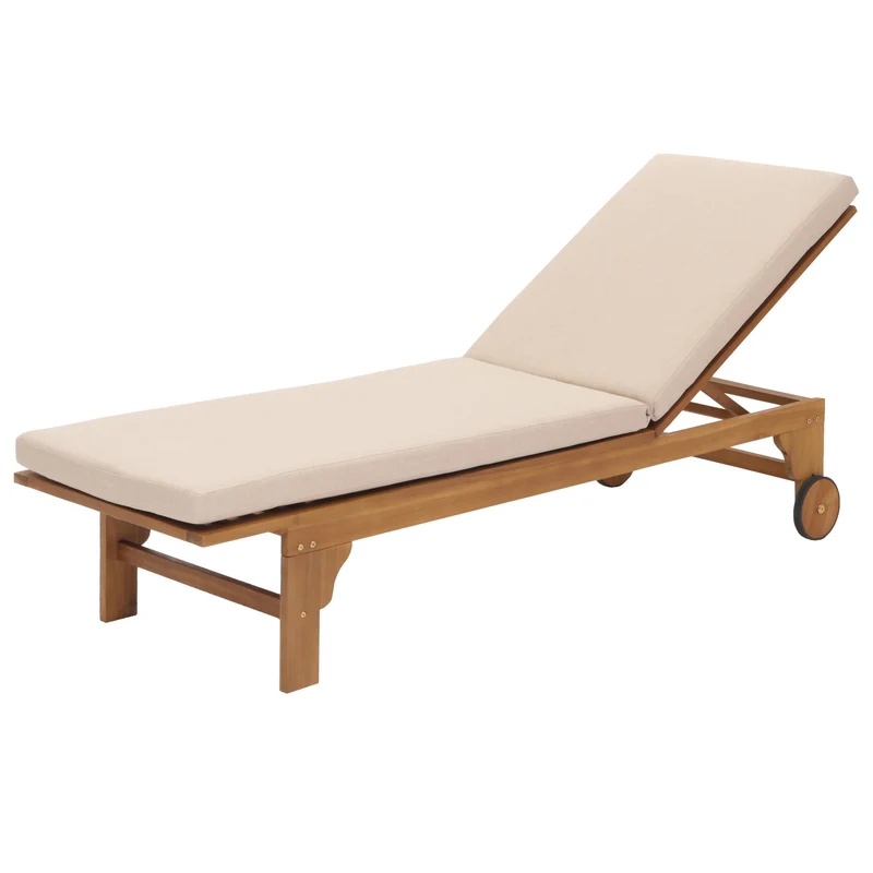 Transat de jardin chaise longue en bois et osier décoratif en polyrotin coussin crème-beige 04_0008607