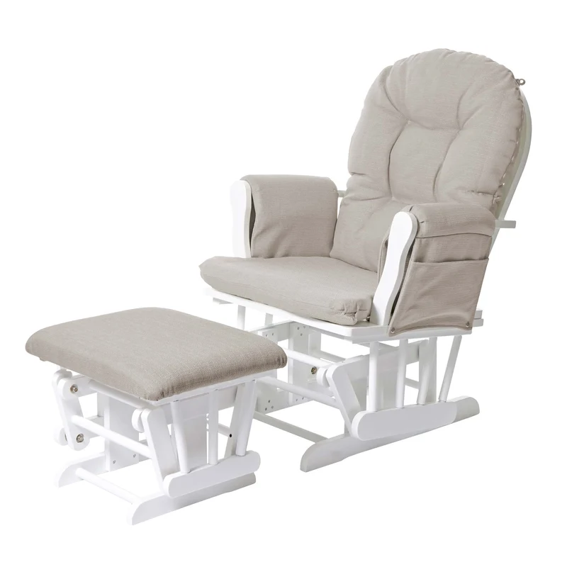 Fauteuil de relaxation fonction bascule avec repose-pieds coussin en tissu crème structure en bois de bouleau blanc 04_0006270