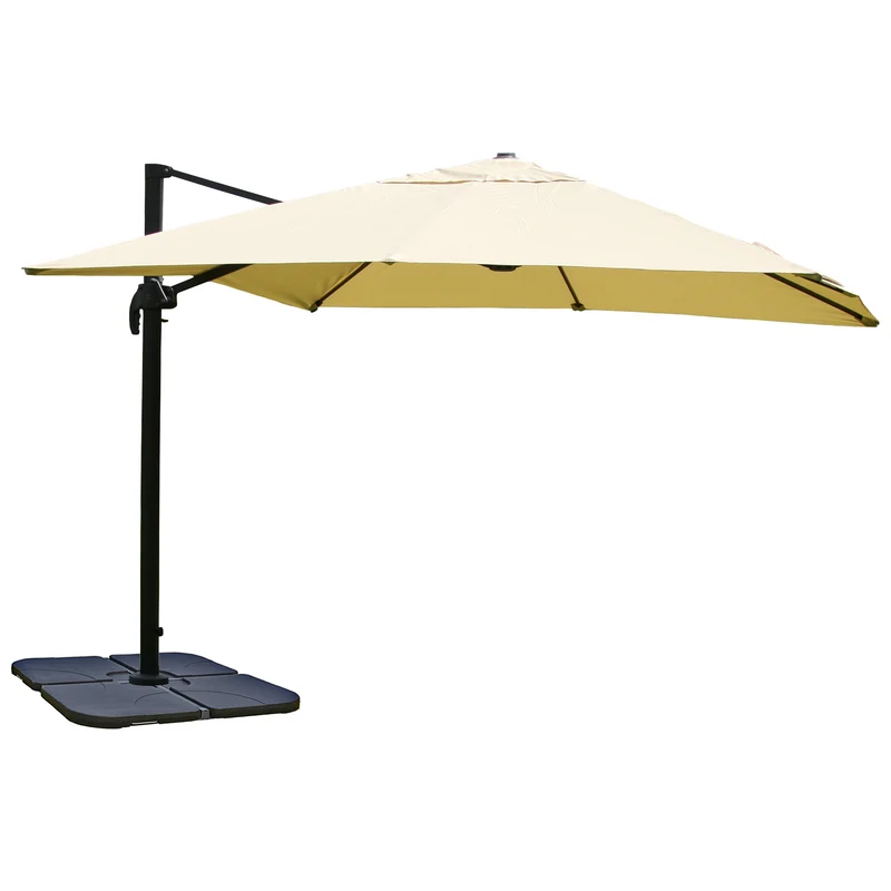 Parasol déporté suspendu avec pied en croix 3 x 3m polyester aluminium acier crème avec pieds 04_0007969