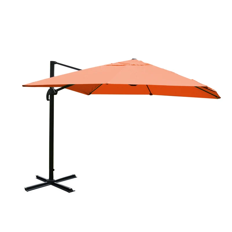 Parasol déporté avec pied en croix 3 x 3m polyester couleur terre cuite aluminium 23kg sans pieds 04_0007925