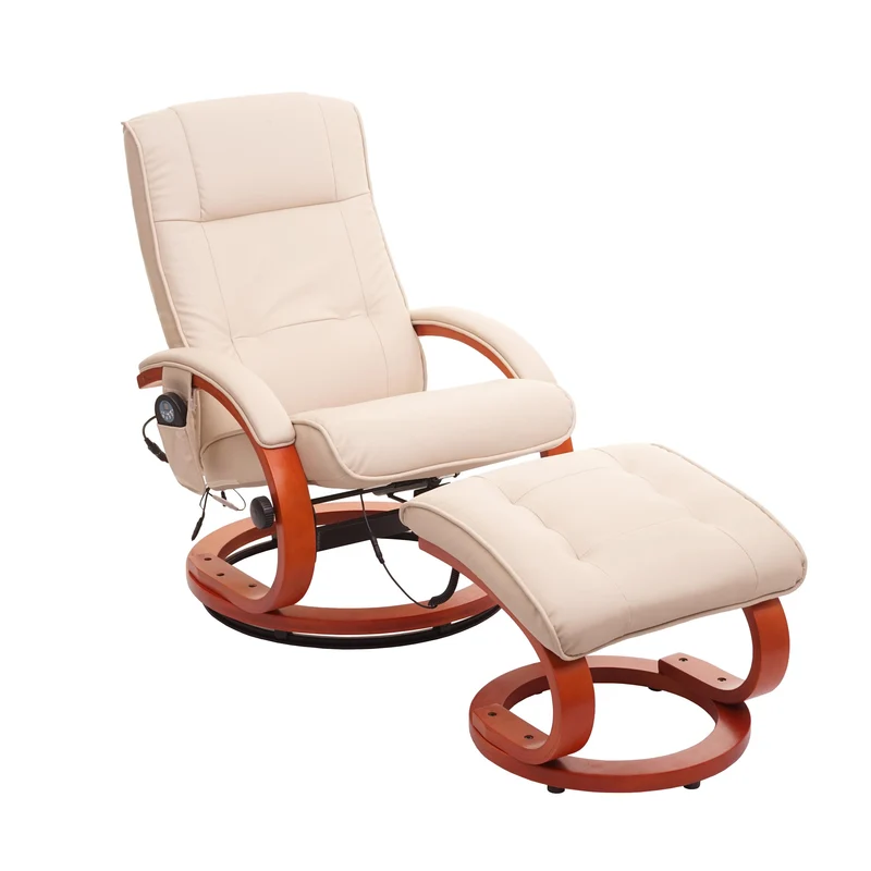 Fauteuil TV pivotant avec repose-pieds fonction massage en PVC blanc-crème 04_0006870