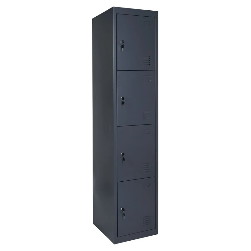 Casier armoire de rangement 4 compartiments verrouillables 180 x 38 x 45 cm acier anthracite 04_0007263
