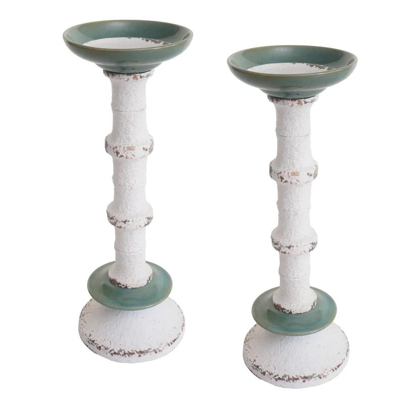 Lot de 2 bougeoirs design vintage en métal céramique hauteur 36 cm 04_0007290