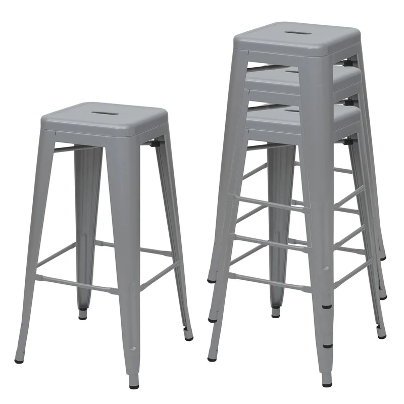 Lot de 4 tabourets de bar chaises de comptoir en métal gris design industriel empilable 04_0007581