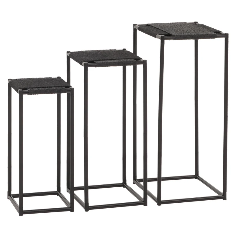 Lot de 3 tables à fleurs table d'appoint support à fleurs étagère empilable métal papier corde anthracite 04_0007506