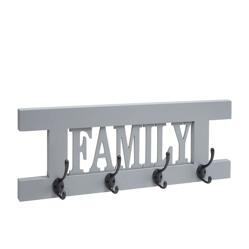 Portemanteau mural family avec 4 crochets doubles design vintage 60 x 21 cm gris-bleu 04_0008171