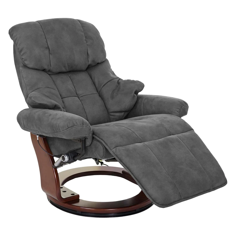 Fauteuil TV de relaxation pivotant en tissu/textile gris foncé cadre en bois mouluré aspect noyer 04_0007817