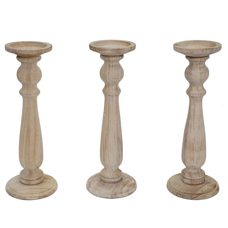 Lot de 3 bougeoirs design vintage hauteur 35 cm marron naturel 04_0007497