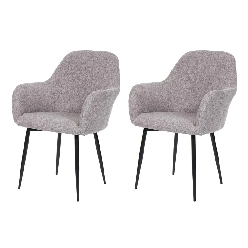Lot de 2 chaises de salle à manger dossier arrondi design rétro en tissu gris pieds noirs 04_0007350