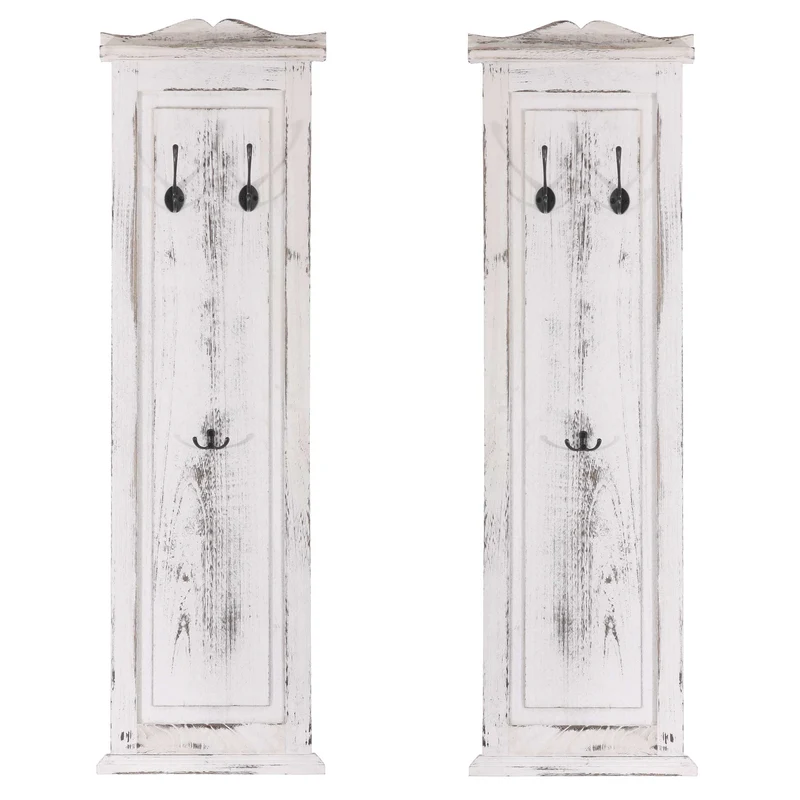 2x porte-manteaux muraux panneau avec 3 crochets 109x28x4 cm en bois blanc vieilli 04_0007417