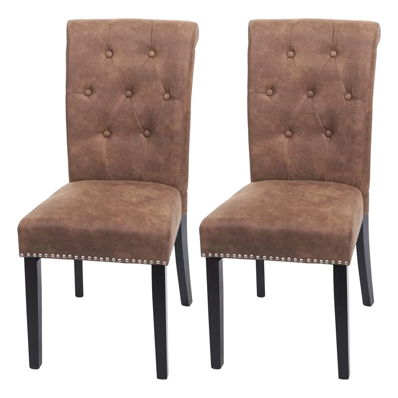Lot de 2 chaises de salle à manger avec boutons décoratifs en tissu marron pieds foncé 04_0007316