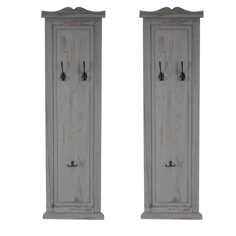 2x porte-manteaux muraux panneau avec 3 crochets 109x28x4 cm en bois gris vieilli 04_0007418