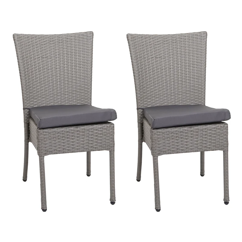 Lot de 2 chaises en polyrotin gris balcon jardin empilable coussins gris foncé 04_0007409