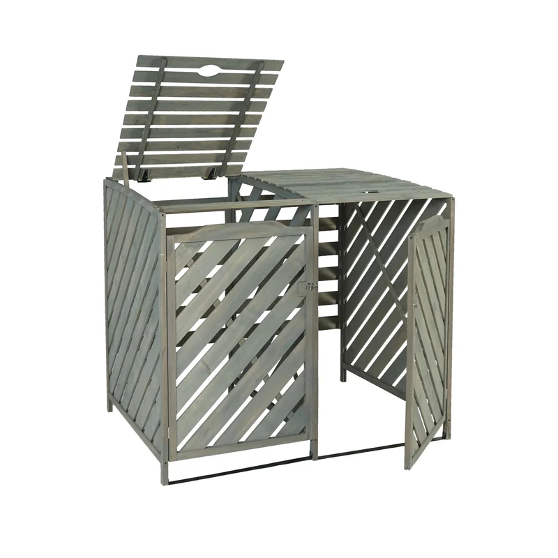 Abris poubelles pour poubelles d'une capacité de 60 à 240 litres 121 x 133 x 98 cm bois de sapin gris 04_0007008
