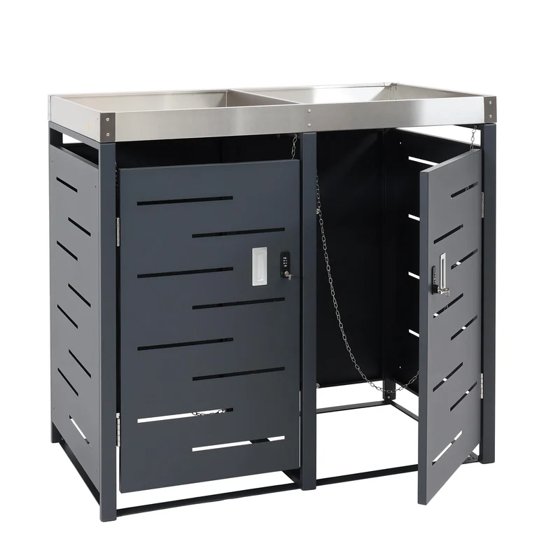Abris poubelles verrouillable avec bac à plantes acier inoxydable et métal 110x115x62 cm 04_0008228