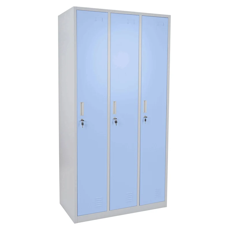 Casier avec 3 compartiments avec serrure tôle d'acier laminé bleu 180x90x50 cm 04_0007272