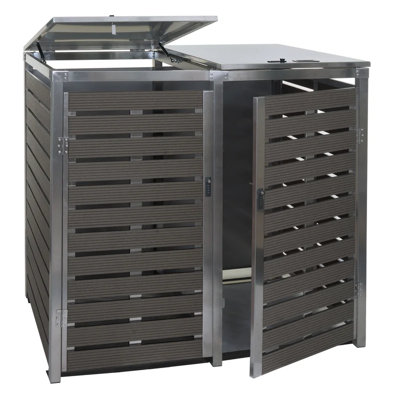 Cache-poubelle abris poubelle vérouillable 117x144x102 cm wpc acier inoxydable anthracite 04_0006087