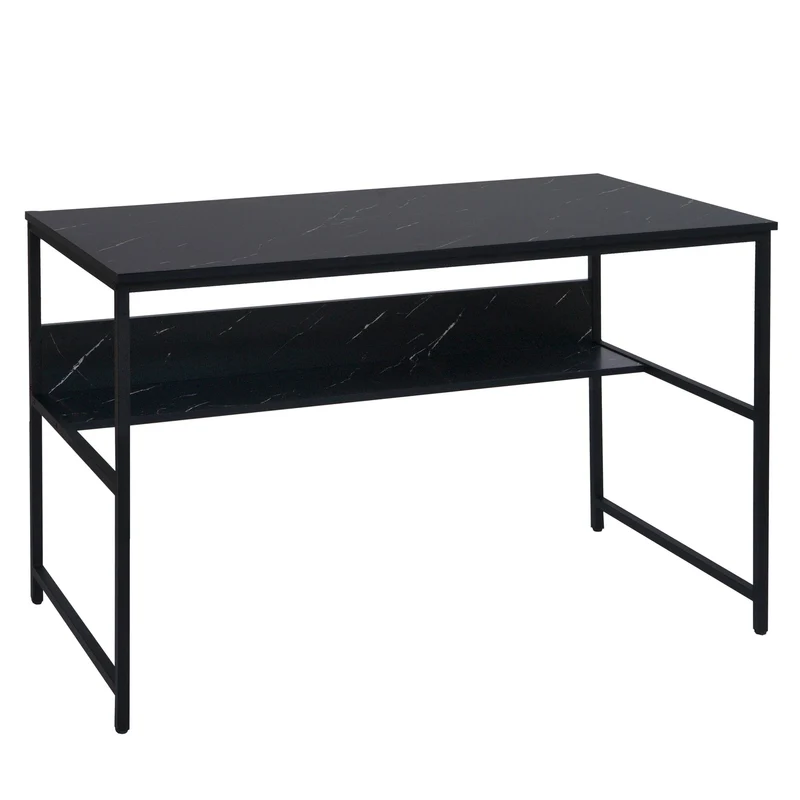 Bureau table d'ordinateur paroi arrière sous le plateau de table métal mdf 120 x 60 cm aspect marbre noir 04_0006060