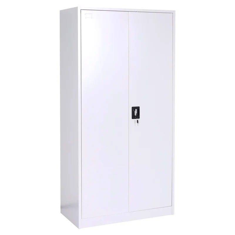 Casier armoire de bureau polyvalent six étagères tringle à vêtements et casier verrouillable 185x90x45 cm en métal gris 04_0006414