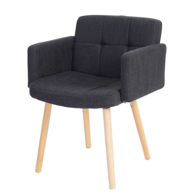 Chaise de salle à manger avec accoudoirs assise extra large design rétro en tissu gris foncé 04_0006294