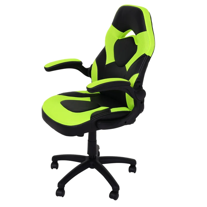 Chaise de bureau pivotante chaise gaming avec accoudoir hauteur réglable en PVC noir-vert 04_0006227
