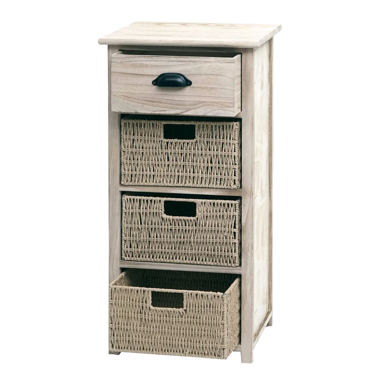 Commode avec tiroir et 3 paniers 83x40x29 cm paniers naturels marron clair 04_0006507