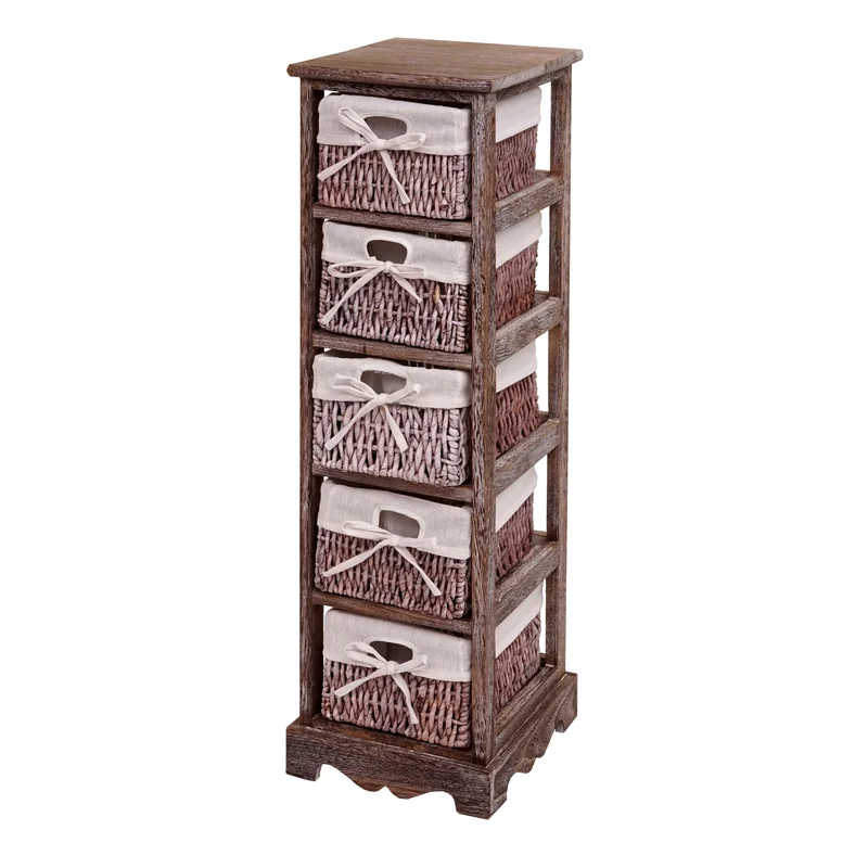 Commode étagère avec 5 tiroirs paniers à maïs 90x25x28cm design vintage marron 04_0006543