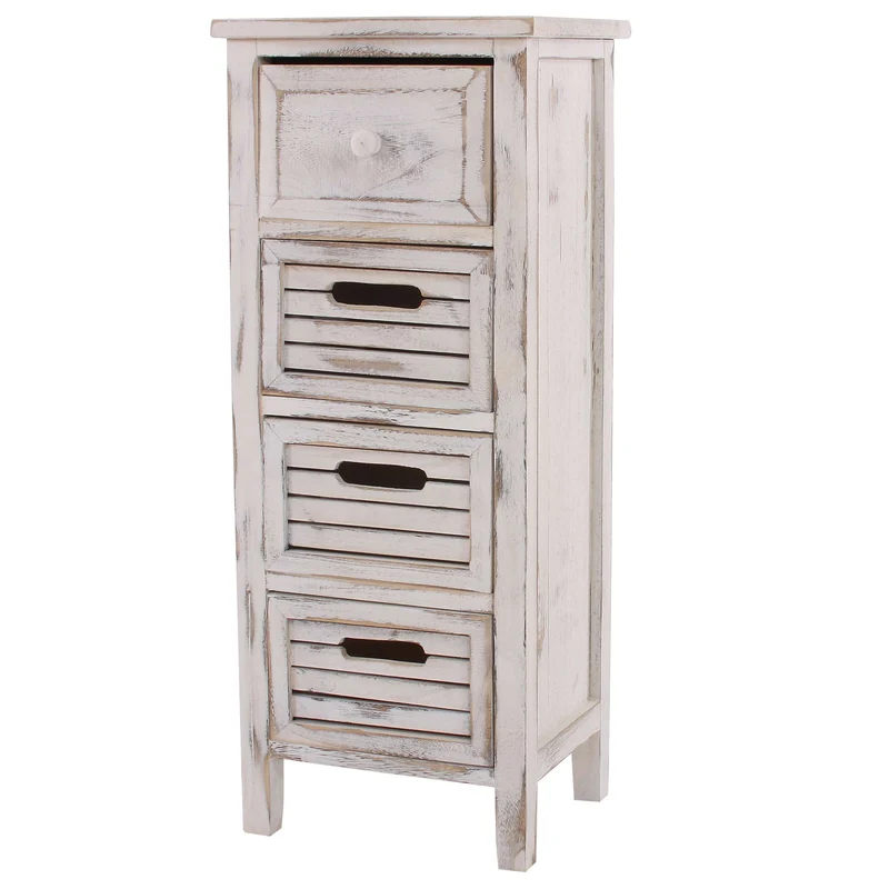 Commode meuble à tiroirs 4 tiroirs 74x30x25 cm aspect vintage blanc 04_0006534