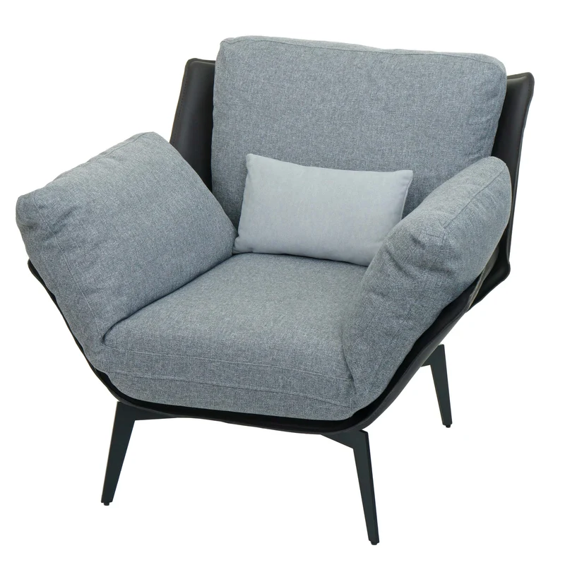Fauteuil lounge chaise de cocktail rembourrée relaxation en PVC noir et tissu gris métal noir 04_0006841