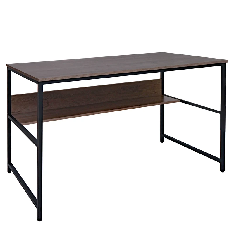 Bureau table d'ordinateur espace de rangement sous le plateau de table 120x60 cm en MDF gris-marron et métal 04_0006061