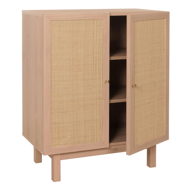 Buffet meuble de rangement avec 3 compartiments en bois massif mango kubu rotin 98 x 79 x 42 cm naturel 04_000598