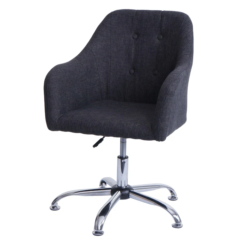 Chaise de salle à manger fauteuil de bureau avec accoudoir siège rotatif réglable en hauteur métal et tissu gris foncé 04_0006346