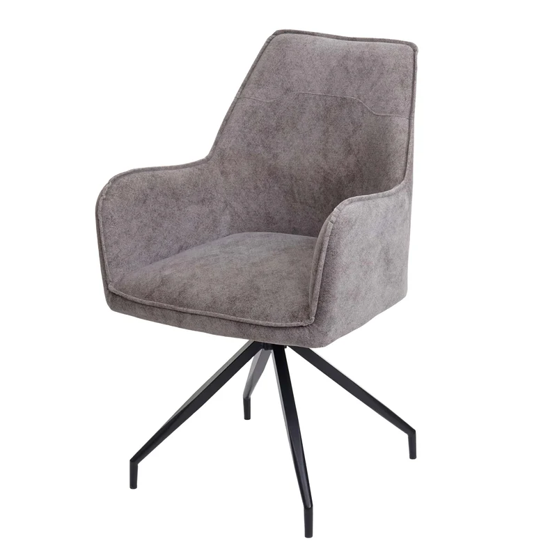 Chaise de salle à manger rembourrée avec accoudoirs en tissu/textile métal gris foncé 04_0006319