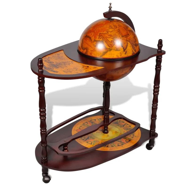 Globe de bar support de vin autoportant sous forme globe bois d'eucalyptus brun DEC024447