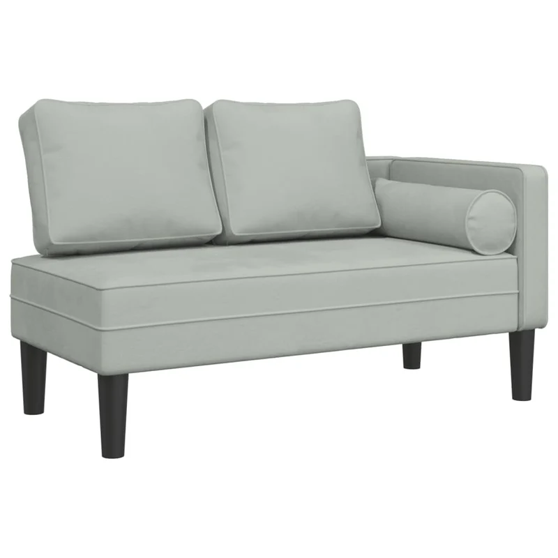 Méridienne chaise longue canapé pour intérieur avec coussins en velours gris clair DEC026075