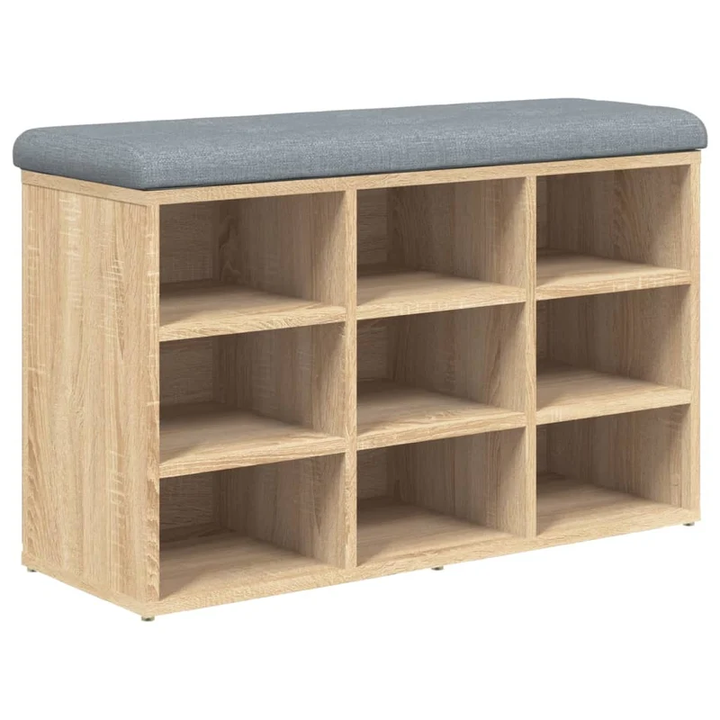 Banc de rangement à chaussures couleur chêne 82 x 32 x 50 cm bois d'ingénierie brun DEC024897