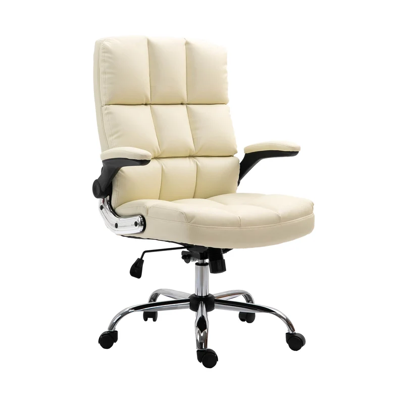 Chaise de bureau pivotante réglable en hauteur en synthétique crème forme ergonomique 04_0001870
