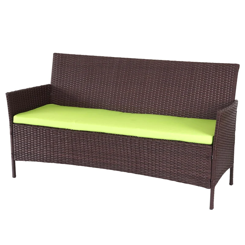 Banc de jardin 3 places 154 cm en polyrotin marron coussins vert 04_0001106
