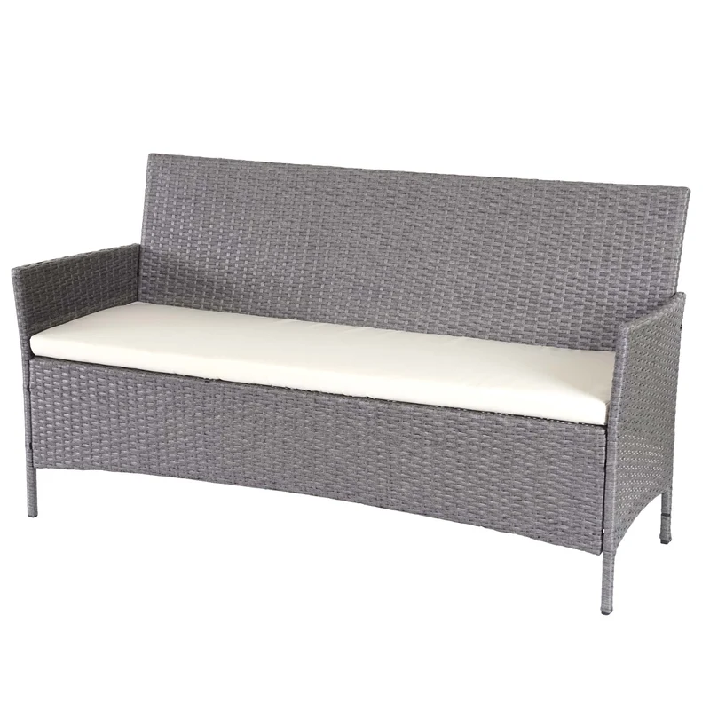 Banc de jardin 3 places 154 cm en polyrotin gris coussins crème 04_0001104