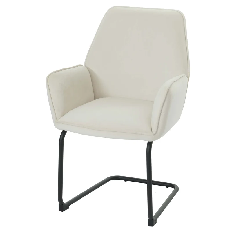Chaise de salle à manger x1 avec accoudoirs en tissu beige crème 04_0006296