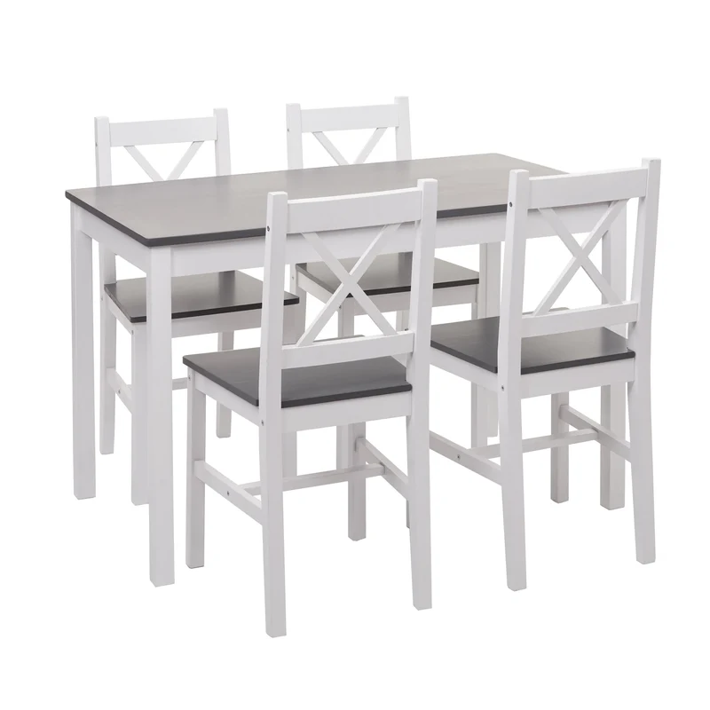 Lot de 4 chaises avec table de salle à manger ou cuisine design simple en bois blanc 04_0006732