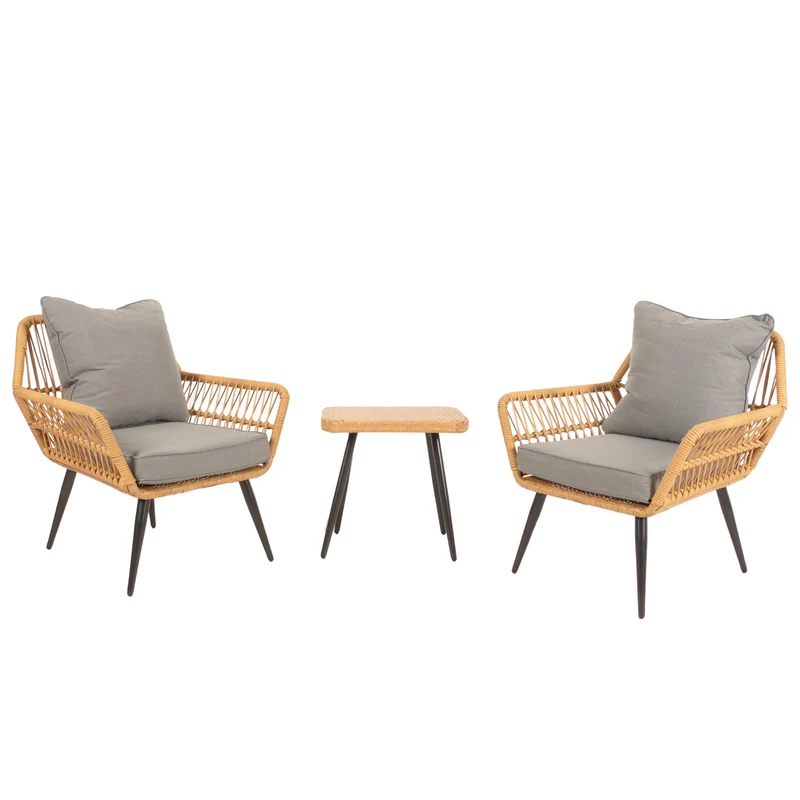 Ensemble de chaises et table d'appoint de jardin balcon terrasse en polyrotin et coussin gris foncé 04_0006697
