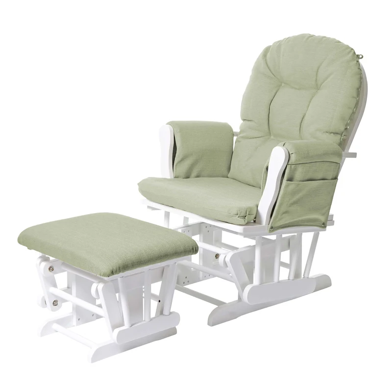 Fauteuil de relaxation fauteuil à bascule avec repose-pieds en tissu vert clair structure en bois blanc 04_0006826