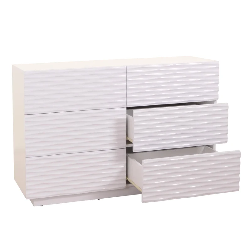 Commode armoire buffet 6 tiroirs design 3d ouverture par pression en bois massif de manguier MDF 81x120x42 cm blanc brillant 04_0006529