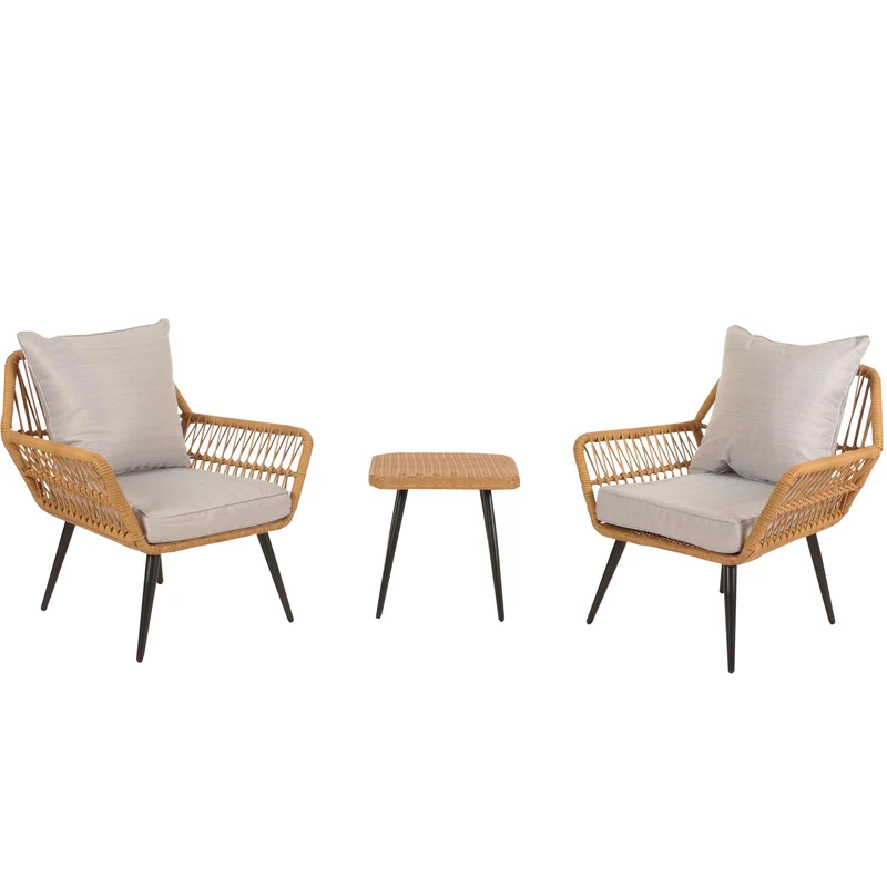 Ensemble de fauteuils et table d'appoint pour jardin en polyrotin et coussin gris clair 04_0006696